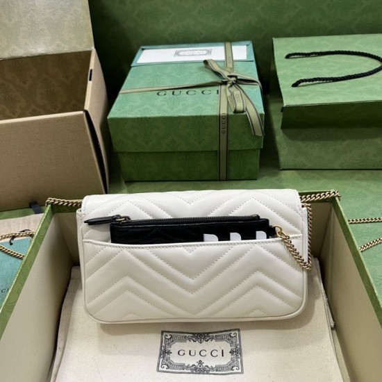 Replica Gucci GG Marmont Mini Card Case Chain Wallet 751526 White