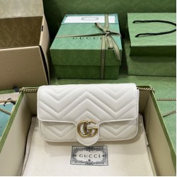 Replica Gucci GG Marmont Mini Card Case Chain Wallet 751526 White