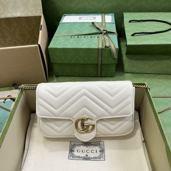 Replica Gucci GG Marmont Mini Card Case Chain Wallet 751526 White