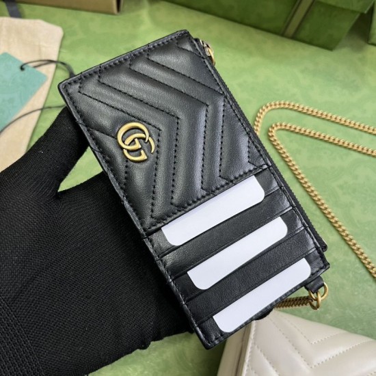 Replica Gucci GG Marmont Mini Card Case Chain Wallet 751526 White
