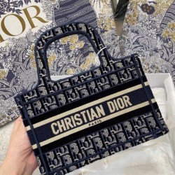 Fake Christian Dior Mini Book Tote Bag Dior Oblique Embroidered Velvet Blue Replica