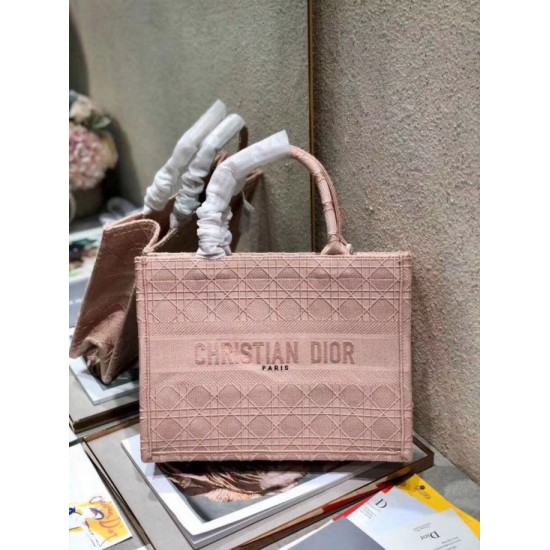Fake Christian Dior Small Book Tote Bag Cannage Embroidery Pink Replica