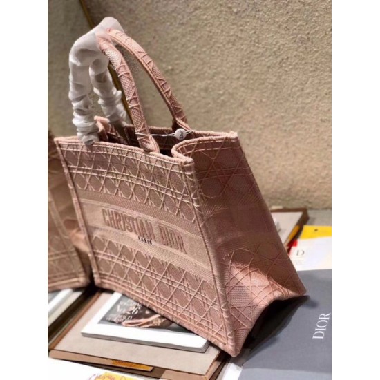 Fake Christian Dior Small Book Tote Bag Cannage Embroidery Pink Replica