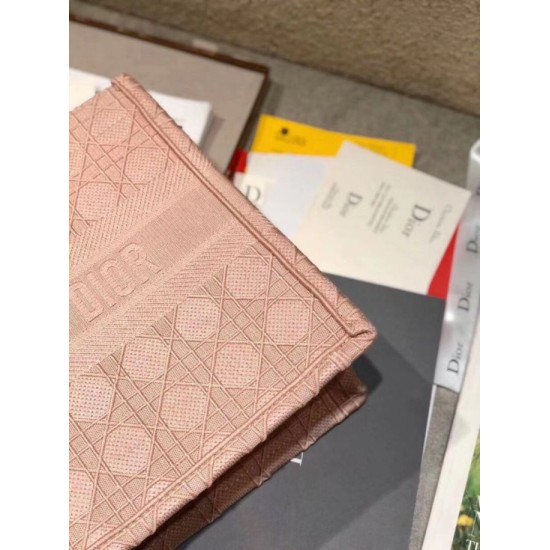 Fake Christian Dior Small Book Tote Bag Cannage Embroidery Pink Replica
