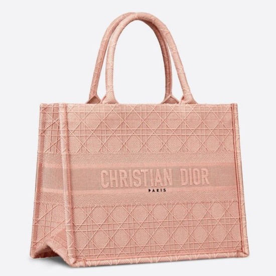 Fake Christian Dior Small Book Tote Bag Cannage Embroidery Pink Replica