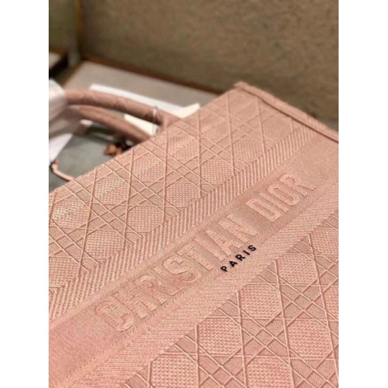 Fake Christian Dior Small Book Tote Bag Cannage Embroidery Pink Replica