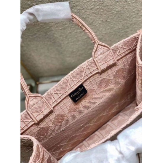 Fake Christian Dior Small Book Tote Bag Cannage Embroidery Pink Replica