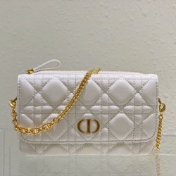 Replica Christian Dior Caro Pouch Cannage Calfskin White