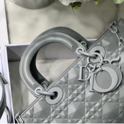 Fake Christian Dior Lady D-Joy Bag Calfskin with Diamond Motif Grey Replica