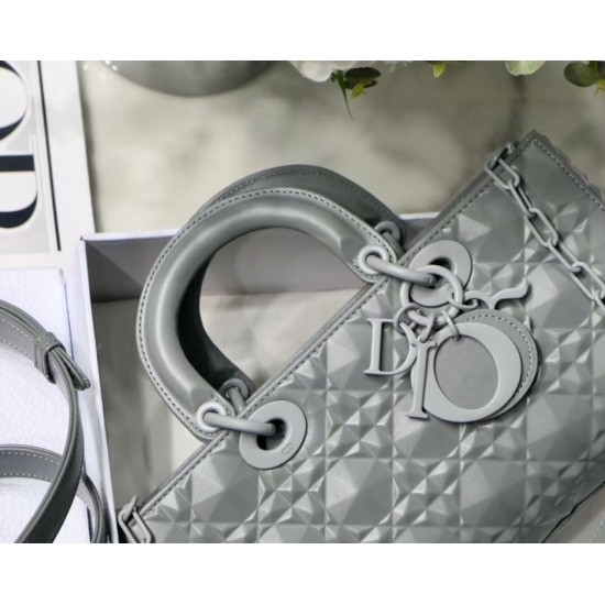 Fake Christian Dior Lady D-Joy Bag Calfskin with Diamond Motif Grey Replica Fake Christian Dior Lady D-Joy Bag Calfskin with Diamond Motif Grey Replica