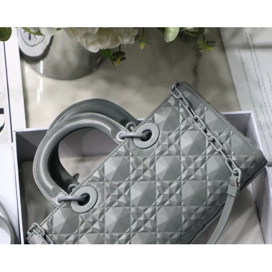 Fake Christian Dior Lady D-Joy Bag Calfskin with Diamond Motif Grey Replica Fake Christian Dior Lady D-Joy Bag Calfskin with Diamond Motif Grey Replica