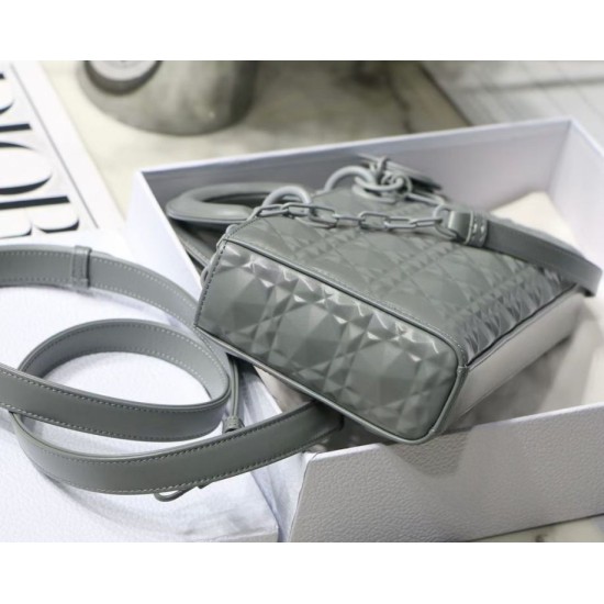 Fake Christian Dior Lady D-Joy Bag Calfskin with Diamond Motif Grey Replica Fake Christian Dior Lady D-Joy Bag Calfskin with Diamond Motif Grey Replica