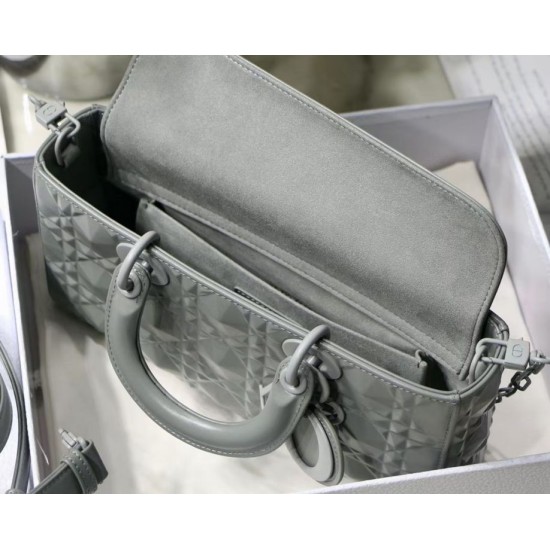 Fake Christian Dior Lady D-Joy Bag Calfskin with Diamond Motif Grey Replica Fake Christian Dior Lady D-Joy Bag Calfskin with Diamond Motif Grey Replica