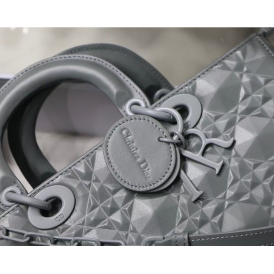 Fake Christian Dior Lady D-Joy Bag Calfskin with Diamond Motif Grey Replica Fake Christian Dior Lady D-Joy Bag Calfskin with Diamond Motif Grey Replica
