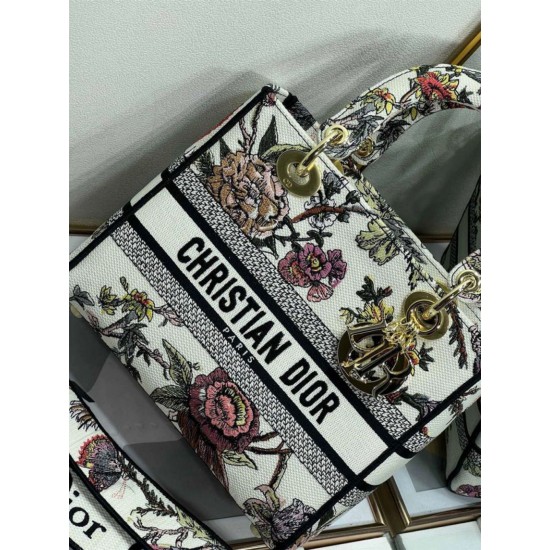Replica Christian Dior Medium Lady D-Lite Bag Jardin Botanique Embroidery White Replica Christian Dior Medium Lady D-Lite Bag Jardin Botanique Embroidery White