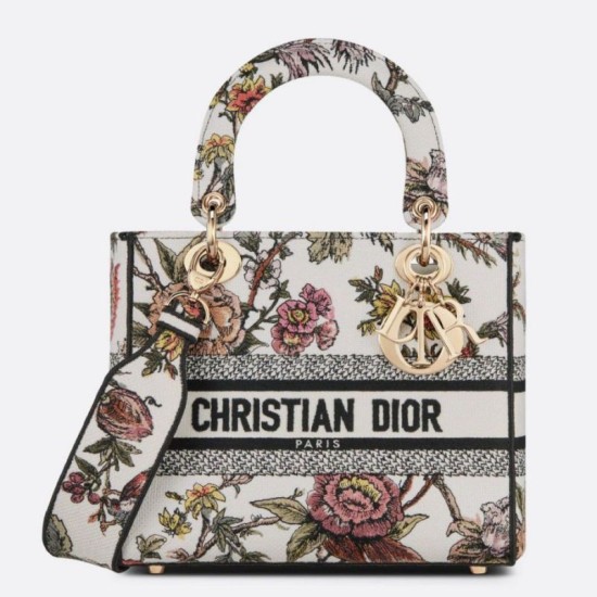 Replica Christian Dior Medium Lady D-Lite Bag Jardin Botanique Embroidery White Replica Christian Dior Medium Lady D-Lite Bag Jardin Botanique Embroidery White
