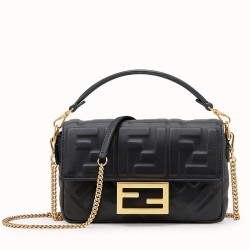 Replica Fendi Mini Baguette FF Motif Bag Black