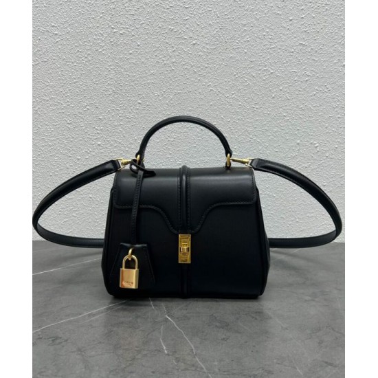 Replica Celine Mini 16 Bag Natural Calfskin Black Replica Celine Mini 16 Bag Natural Calfskin Black