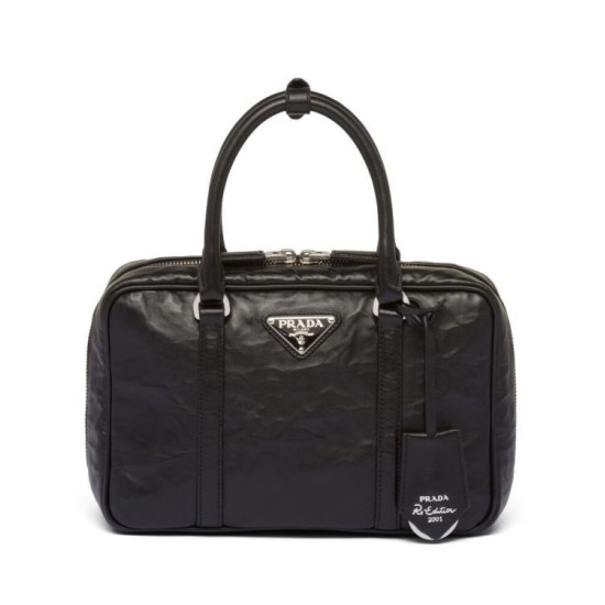 Replica Prada Medium Antique Nappa Leather Top Handle Bag 1BB092 Black Replica Prada Medium Antique Nappa Leather Top Handle Bag 1BB092 Black