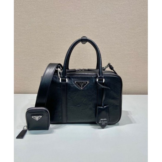 Replica Prada Medium Antique Nappa Leather Top Handle Bag 1BB092 Black Replica Prada Medium Antique Nappa Leather Top Handle Bag 1BB092 Black