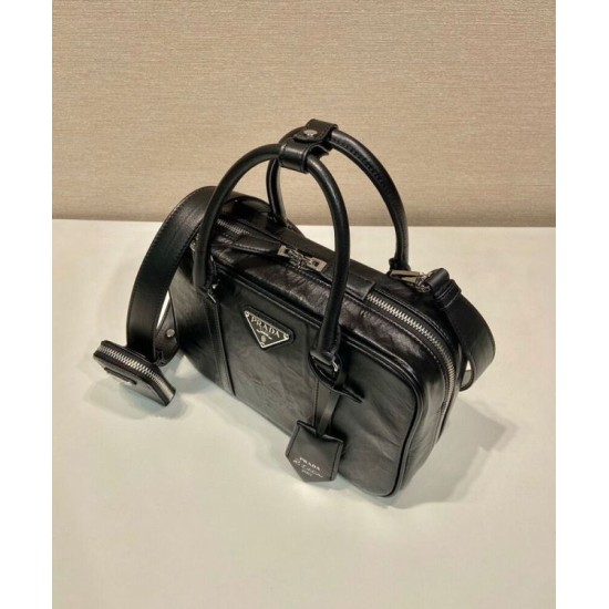 Replica Prada Medium Antique Nappa Leather Top Handle Bag 1BB092 Black Replica Prada Medium Antique Nappa Leather Top Handle Bag 1BB092 Black