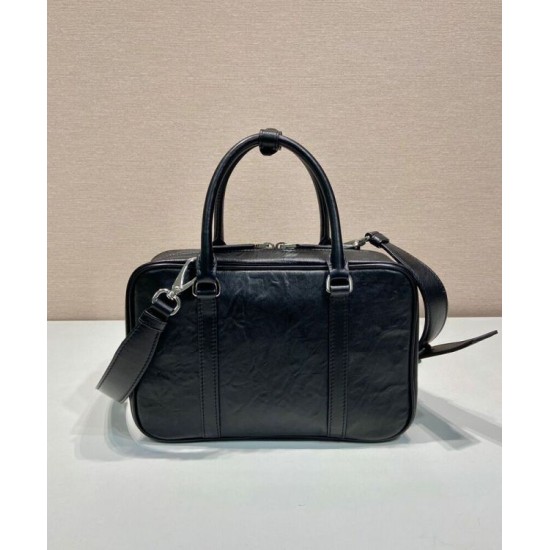 Replica Prada Medium Antique Nappa Leather Top Handle Bag 1BB092 Black Replica Prada Medium Antique Nappa Leather Top Handle Bag 1BB092 Black