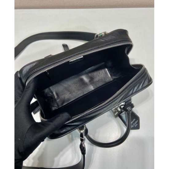 Replica Prada Medium Antique Nappa Leather Top Handle Bag 1BB092 Black Replica Prada Medium Antique Nappa Leather Top Handle Bag 1BB092 Black