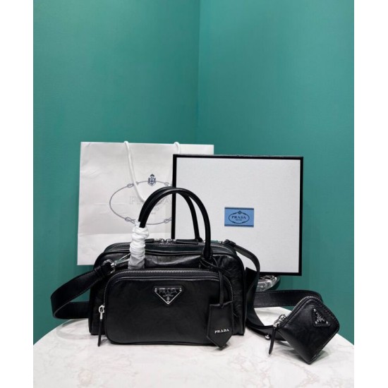 Replica Prada Antique Nappa Leather Multi-pocket Top-handle Bag 1BB099 Black Replica Prada Antique Nappa Leather Multi-pocket Top-handle Bag 1BB099 Black