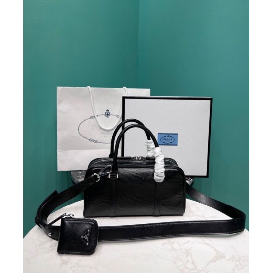 Replica Prada Antique Nappa Leather Multi-pocket Top-handle Bag 1BB099 Black Replica Prada Antique Nappa Leather Multi-pocket Top-handle Bag 1BB099 Black