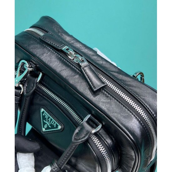 Replica Prada Antique Nappa Leather Multi-pocket Top-handle Bag 1BB099 Black Replica Prada Antique Nappa Leather Multi-pocket Top-handle Bag 1BB099 Black