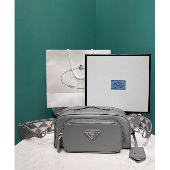 Replica Prada Nappa Antique Leather Multi-pocket Shoulder Bag 1BH198 Gray Replica Prada Nappa Antique Leather Multi-pocket Shoulder Bag 1BH198 Gray