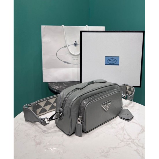 Replica Prada Nappa Antique Leather Multi-pocket Shoulder Bag 1BH198 Gray Replica Prada Nappa Antique Leather Multi-pocket Shoulder Bag 1BH198 Gray