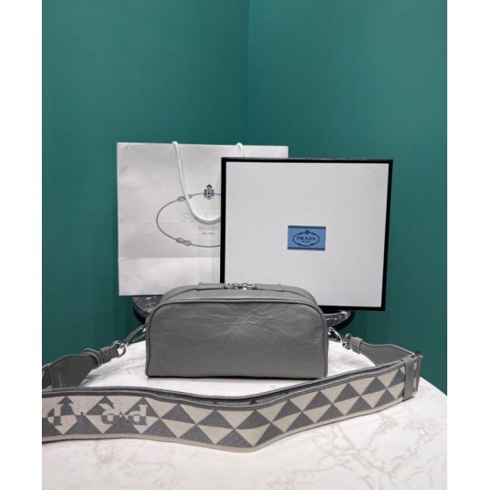 Replica Prada Nappa Antique Leather Multi-pocket Shoulder Bag 1BH198 Gray Replica Prada Nappa Antique Leather Multi-pocket Shoulder Bag 1BH198 Gray