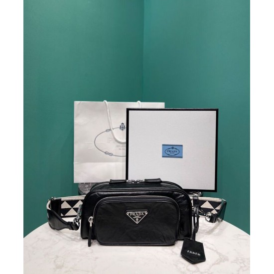 Replica Prada Nappa Antique Leather Multi-pocket Shoulder Bag 1BH198 Black Fake Prada Nappa Antique Leather Multi-pocket Shoulder Bag 1BH198 Black Replica