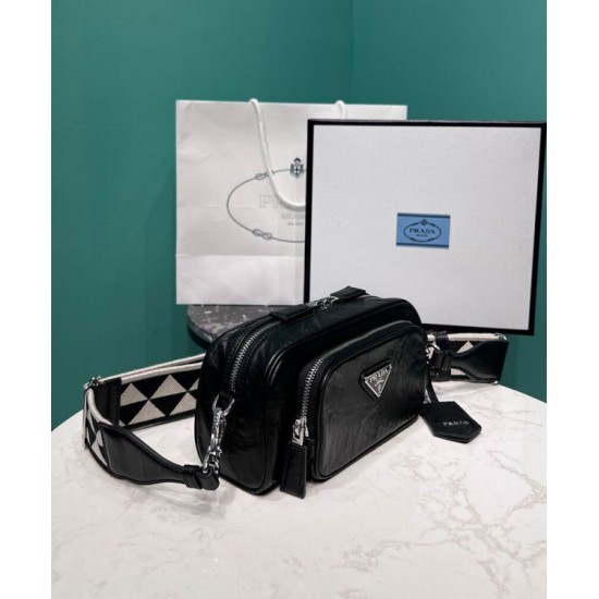Replica Prada Nappa Antique Leather Multi-pocket Shoulder Bag 1BH198 Black Fake Prada Nappa Antique Leather Multi-pocket Shoulder Bag 1BH198 Black Replica