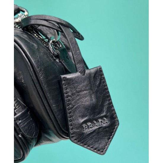 Replica Prada Nappa Antique Leather Multi-pocket Shoulder Bag 1BH198 Black Fake Prada Nappa Antique Leather Multi-pocket Shoulder Bag 1BH198 Black Replica