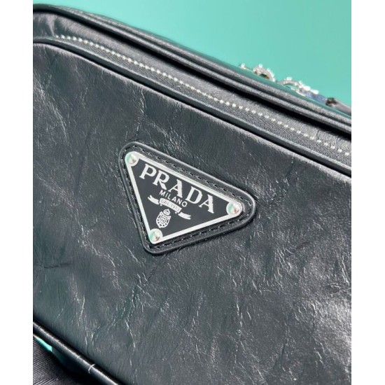 Replica Prada Nappa Antique Leather Multi-pocket Shoulder Bag 1BH198 Black Fake Prada Nappa Antique Leather Multi-pocket Shoulder Bag 1BH198 Black Replica