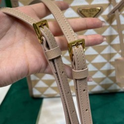 Fake Prada Small Prada Symbole Embroidered Fabric Handbag 1BA354 Cream Replica
