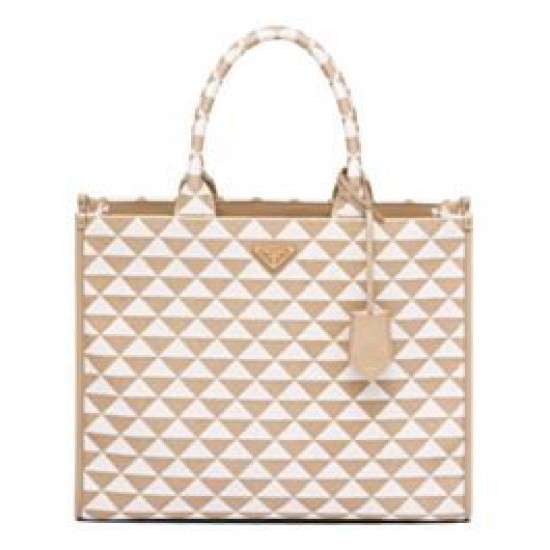 Replica Prada Large Prada Symbole Embroidered Fabric Handbag 1BA356 Cream Replica Prada Large Prada Symbole Embroidered Fabric Handbag 1BA356 Cream