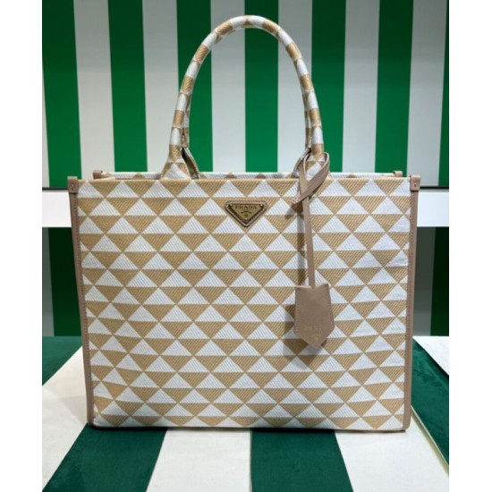 Replica Prada Large Prada Symbole Embroidered Fabric Handbag 1BA356 Cream Replica Prada Large Prada Symbole Embroidered Fabric Handbag 1BA356 Cream