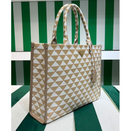 Replica Prada Large Prada Symbole Embroidered Fabric Handbag 1BA356 Cream Replica Prada Large Prada Symbole Embroidered Fabric Handbag 1BA356 Cream