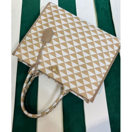 Replica Prada Large Prada Symbole Embroidered Fabric Handbag 1BA356 Cream Replica Prada Large Prada Symbole Embroidered Fabric Handbag 1BA356 Cream