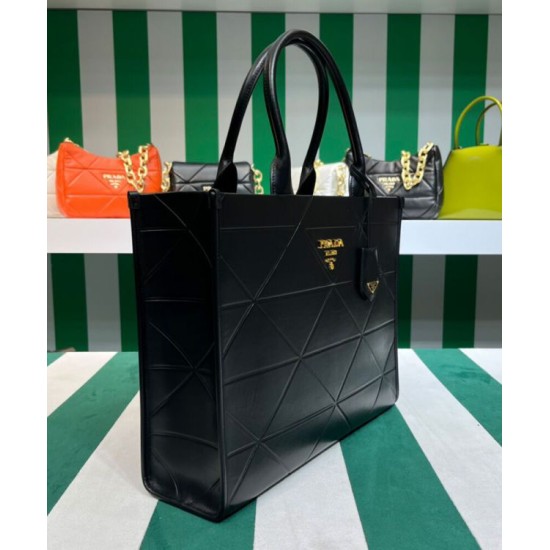 Replica Prada Large Leather Prada Symbole Bag With Topstitching 1BA377 Black Fake Prada Large Leather Prada Symbole Bag With Topstitching 1BA377 Black Replica