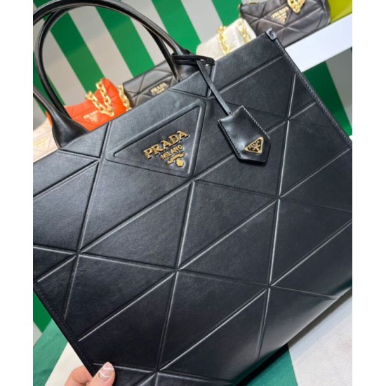 Replica Prada Large Leather Prada Symbole Bag With Topstitching 1BA377 Black Fake Prada Large Leather Prada Symbole Bag With Topstitching 1BA377 Black Replica