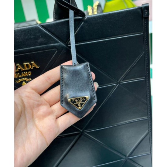 Replica Prada Large Leather Prada Symbole Bag With Topstitching 1BA377 Black Fake Prada Large Leather Prada Symbole Bag With Topstitching 1BA377 Black Replica