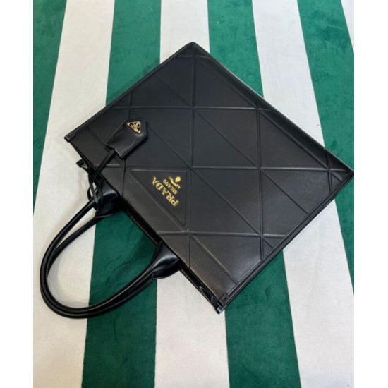 Fake Prada Medium Leather Prada Symbole Bag With Topstitching 1BA378 Black Replica Fake Prada Medium Leather Prada Symbole Bag With Topstitching 1BA378 Black Replica