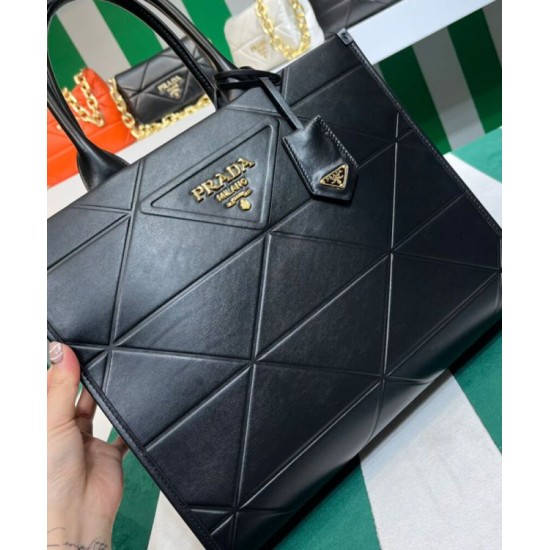 Fake Prada Medium Leather Prada Symbole Bag With Topstitching 1BA378 Black Replica Fake Prada Medium Leather Prada Symbole Bag With Topstitching 1BA378 Black Replica
