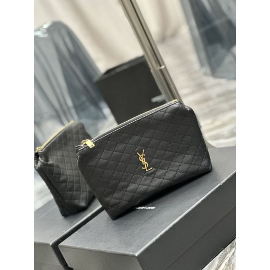 Replica YSL Saint Laurent Gaby Zipped Cosmetic Pouch 23CM Black