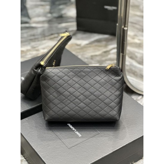 Replica YSL Saint Laurent Gaby Zipped Cosmetic Pouch 23CM Black