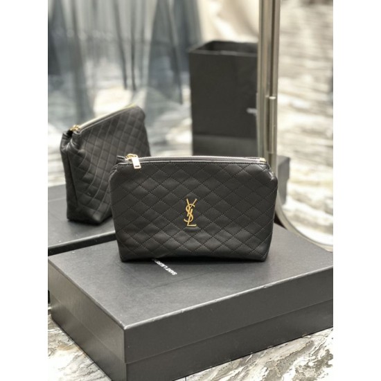 Replica YSL Saint Laurent Gaby Zipped Cosmetic Pouch 23CM Black